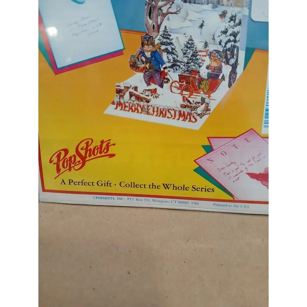Vintage PopShots Kitty's Sleigh Ride Pop Up Christmas Card USA Collectible Rare